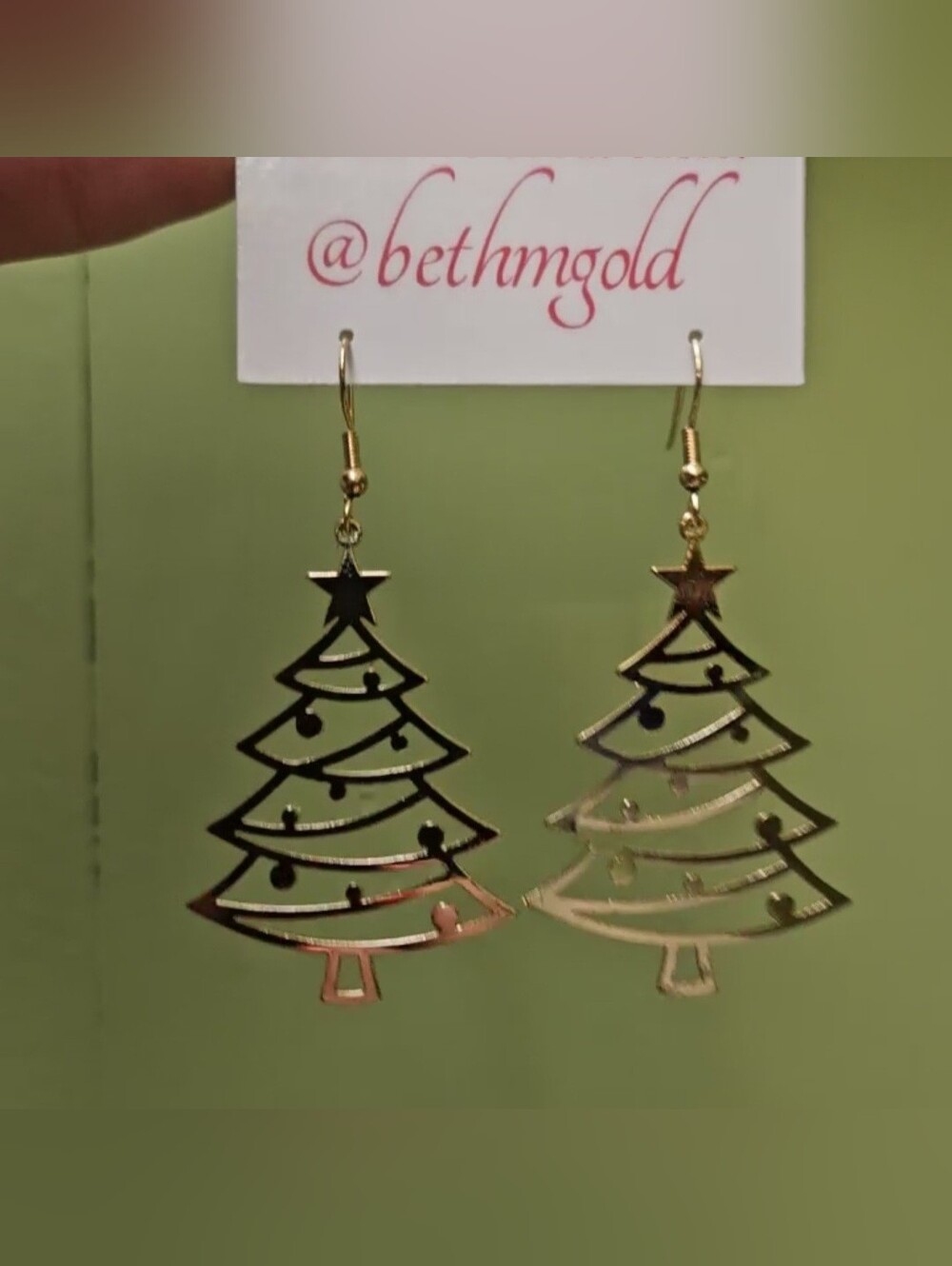 Gold Christmas Tree Earrings Holiday Festive - Picture 12 of 14